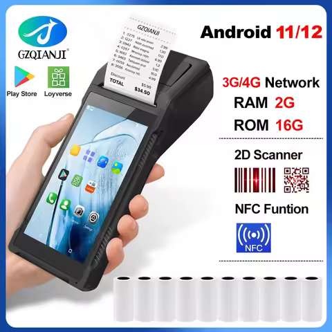 Android 12/11 Handheld Terminal POS Printer 58mm Thermal Receipt Ticket Bluetoot Printing 3G/4G Netw