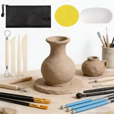 37Pcs Plasticine Modeing Tools Air Play Dough Clay Tool Kit for Painting Brushes Pressing Decorating