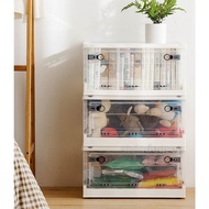Foldable Wheeled Transparent Storage Box, Side-Open Plastic Crate