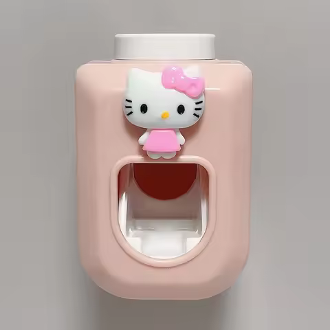 Hello Kitty Cartoon Wall-Mounted Fully Automatic Single Toothpaste Dispenser Set, Toothpaste Squeeze