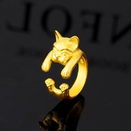 【916 gold】Gold cat ring live mouth civet cat lucky cat ring animal cute cat spot sogood