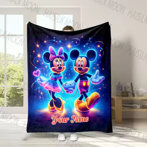 1PC Custom Name Blanket Disney Mickey Minnie Mouse Print Warm Soft Flannel Material Adult Children D
