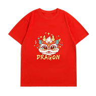 LJMOFA 2-10 Yrs Dragon Year Kids New Year Clothing Pure Cotton Short Sleeved T-shirt Red Half Sleeve