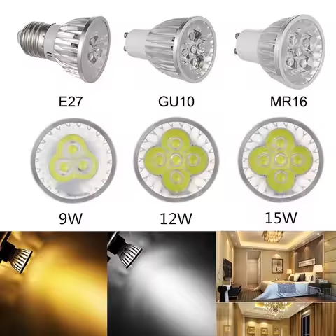 LED spotlight e27 e14 GU5.3 LED Lamp LED Spotlight 9W 12W 15W Bombillas High quality GU10 Spot light
