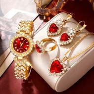 Y-HY Ladies Watch Stainless Steel Band Diamond-Inlaid English Watch Exquisite Jewelry Set Gift Box W