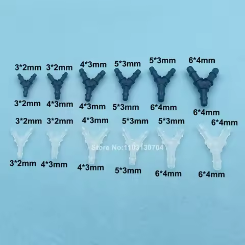 20PCS Y Shape Ink Tube Connector 3*2mm 5*3mm 6*4mm Ink Pipe Hose Tubing Plastic White Black Joint Fo