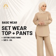 ZOE ARISSA SET MUSLIMAH SET BAJU SELUAR Set Plain Suit Muslimah Plus Size Ironless AFRINA Set Warda Baju Set Seluar