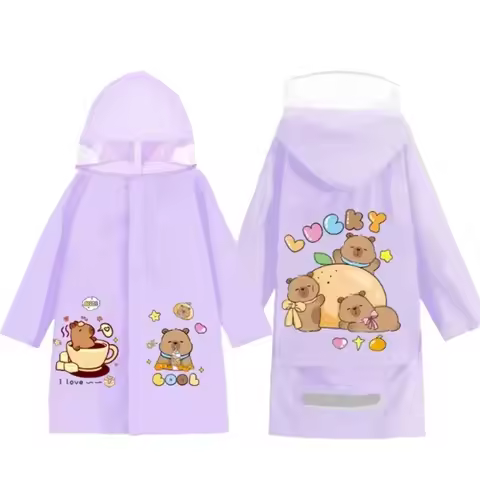 New Cute Capybara Hooded Raincoat TPU Breathable Rain Poncho Waterproof Large Brim Jacket Style Rain