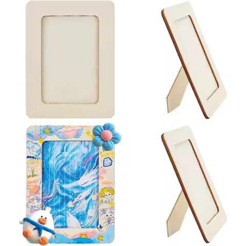 4pcs Wooden Picture Frame Rectangular 7.6" x 5.6" Craft Frames Set Natural Wood DIY Photo Frame for 
