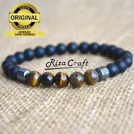 Gelang Tangan Kesehatan Batu Akik Black Onyx Hitam Tiger Eye Badar Besi Magnetik ASLI Alam Natural u