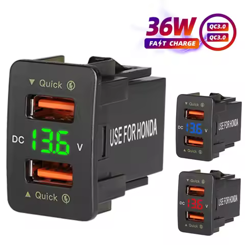 QC3.0 Dual Port Toma Fast Phone 12V Charger With LED Voltmeter Car USB Built-in Socket Adapter Usb B