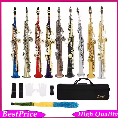 SLADE Soprano Saxophone Direct Tube Latun Bb/B Flat Natural Body Carved Design with Shoulder Case St