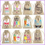 Burlap Drawstring Bags 12 Pieces Bunny Burlap Bag Goody Bag with Drawstring Spring Candy Bag Egg Bur
