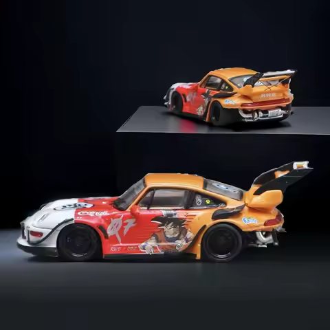 In Stock Street Warrior 1:64 Porsche 911 RWB 993 Diecast Model Car. Dragon Ball Z Goku anime livery,