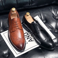 caobaba Men's Leather Shoes Brown Oxford Wedding Work Black Brock Men British Groom Gentleman Large 