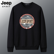JEEP SPIRIT เสื้อกันหนาวผู้ชาย Oversize รอบคอหลวมเสื้อกันหนาวผ้าฝ้ายแขนยาวพิมพ์กีฬาเสื้อลำลองหลายสีบ