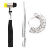 Round Ring Mandrel Metal Ring Sizer Gauge Set with Jewelers Rubber Mallet Hammer Ring Measurement Tool Finger Sizing Size Measuring US Sizes 0-13 Steel Jewelry Making Tools