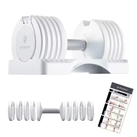 BYZOOM FITNESS Pure Series Adjustable Dumbbell 12.5-75lb Single Unit or Set of 2 5-in-1 10-in-1 21-i