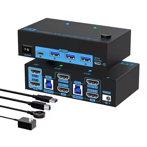 HDMI KVM Switch 2 Monitors 2 Computers 8K@60Hz 4K@144Hz USB 3.0 Dual Monitor KVM Switch Share 4 USB 