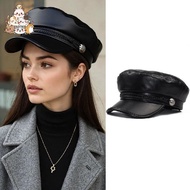 Women Fiddler Cap Newsboy Hat PU Leather Visor Beret Cap