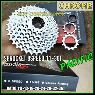 Sprocket 8 Speed 11-36t Pacific Sprocket Cassette 8 Speed 11-36t - Chrome Oas-469