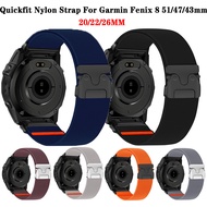 QuickFit 26mm 22mm 20mm Nylon Band For Garmin Forerunner 970 965 955 945 935 MARQ 2 Fenix 8 E 7Pro 7