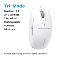 UGREEN Gaming Mouse 5000DPI Wireless Mouse Bluetooth 5.0 2.4G Wired Rechargeable Gamer Mice 6 Buttons For MacBook Tablet Laptops Model:90539 White One