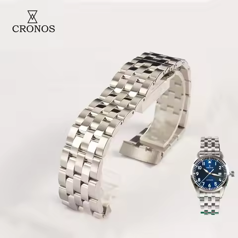 Cronos Stainless Steel Bracelet Watch Parts For 20mm Width 5 Links Fly Adjustable Clasp For Cronos L