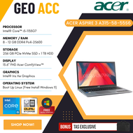 LAPTOP ACER CORE I5 GEN 11 - ACER ASPIRE 3 A315-58-55S6 - CORE I5-1135G7 - RAM 12GB - DUAL STORAGE (SSD 256GB + 1TB HDD) - 15.6 FHD - PURE SILVER