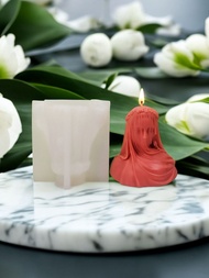 1個半身雕塑面紗女孩矽膠模具,用於diy香薰蠟燭/慕斯蛋糕/石膏香薰器/樹脂滴答/模具製作