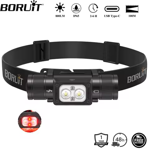 BORUiT HP340 800LM LED Powerful Headlamp Type-C Rechargesble Headlight Waterproof Camping Fishing He