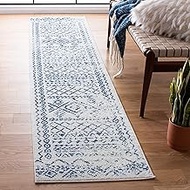SAFAVIEH Tulum Collection 2' x 9' Ivory / Navy TUL268C Moroccan Boho Distressed Non-Shedding Living