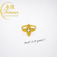Forever Cincin Four-Leaf Clover Design Lebar (1.5cm) Emas Tulen 916 / Four-Leaf Clover Lucky Gold Ri