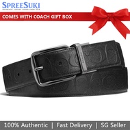 Coach Men Men Belt In Gift Box Harness Buckle Cut To Size Reversible Belt 38Mm Black # CQ024