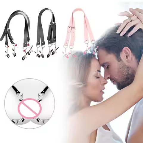 Black Leather Strap Harness Nipple Clamps Bdsm Slave Fetish Bondage Restraints Labia Clips Erotic Ac