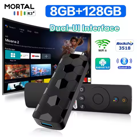 TV Stick Android 16 Google System Voice Remote 2.4G&5G WiFi 6 8G 128G R3+ 4K HDR Video Wireless Medi