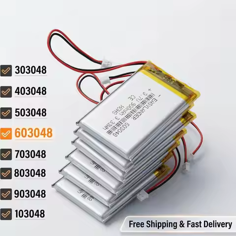 3.7V 900mAh Rechargeable Li-Polymer Battery JST1.25 2P Connector 303048 403048 503048 603048 703048 