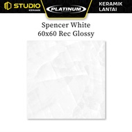 Spencer White 60x60 Rec Glossy PLATINUM Keramik Lantai Licin Motif Marmer Warna Putih Abu Muda