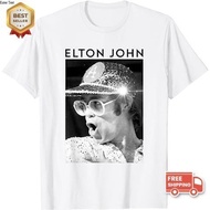 Elton John Official Black & White Photo Sequin Cap Adult T-Shirt