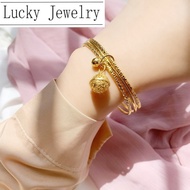 Philippines in Stock New Style pure 18k pawnable saudi gold Golden Bells hollow ball bracelet for women girl style three circles saudi gold aesthetic female bracelet pure brass Jewellery Fashion bracelet lucky charm Free Gift Of Earrings