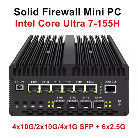 Topton Solid Firewall Mini PC 14th Gen Ultra 7 155H 4x/2x 10G SFP 6*2.5G LAN Intel vPro Thunderbolt 
