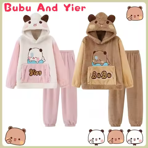2025 New Panda Bubu And Yier Pajamas Autumn And Winter Pajamas Cartoon Panda Bubu And Dudu Coral Fle