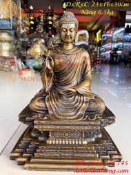 Tượng thích ca liên hoa bằng đồng hun cao 30cm nặng 65kg DxRxC 23x16x30cm Thích ca cầm hoa sen