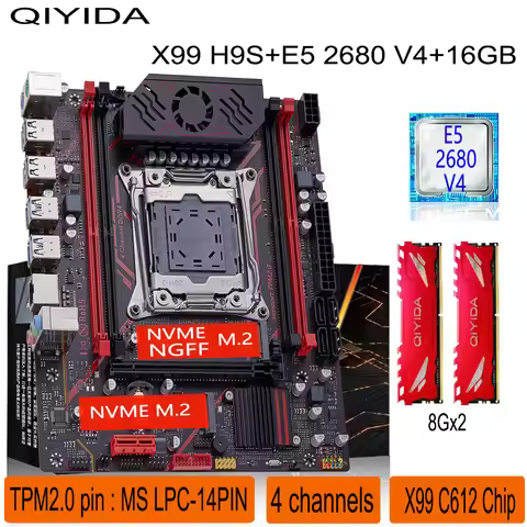 Qiyida X99 motherboard kit LGA2011 3 Xeon E5 2680 V4 2*8GB 16GB DDR4 3200Mhz 4 channels NVME USB3.0 