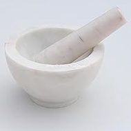 Stones And Homes Indian White Mortar and Pestle Set Big Bowl Marble Pill Crusher Herbs Spice Grinder for Home and Kitchen 5 Inch Polished Robust Round Herbs Spices Stone Grinder - (13 x 8 cm)