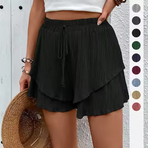 Solid Color Casual Buggy Shorts For Women 2025 Summer Women's Oversize High Waist Shorts Female Shor
