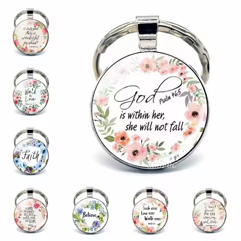 God Is Within Her. She Will Not Fall (psalm 46:5) Bible Quote Faith Keychain Keyring Bible Verse key