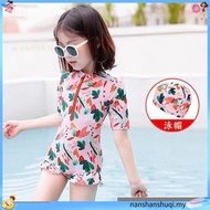 🍒sdhfif.my🍒 Children's Swimsuit Girls Korean Style One-piece Short-sleeved GKids Swimsuit /Baju Rena