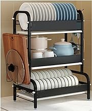 Space Saving Dish Rack Stainless Steel Dish Drainer Rack Kitchen Organization Shelf And Removable Drainboard Set Dish Drying Rack (Color : Black, Size : 3 tier)