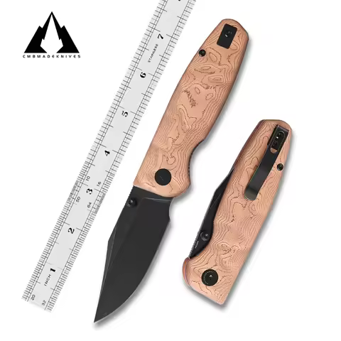 CMBMADEKNIVES Lucky Copper Foil Handle 14C28N Steel Camping Outdoors Pocket Folding Knife EDC CMB-21